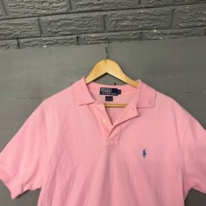 Polo Ralph Lauren Mens Medium Pink Short Sleeve Cotton Pique Polo Shirt Blue